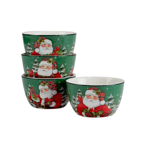 Set of 4 Lodge Santa with Cardinal Christmas Ice Cream Bowls 5.25" - IMAGE 1