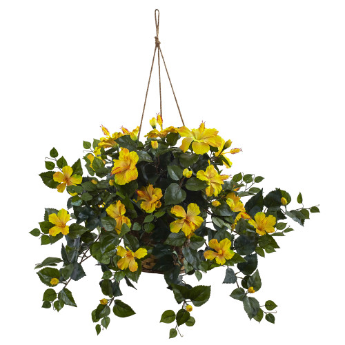 22" Artificial Hibiscus Plant Hanging Basket - IMAGE 1