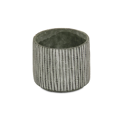 6.75" Gray and White Large Round Vertical Dotted Planter Pot - IMAGE 1