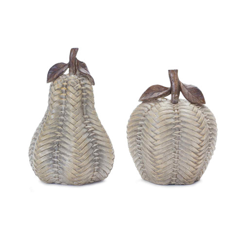 Wicker Weave Apple and Pear Sculptures - 7" - Brown and Beige - Set of 2 - IMAGE 1