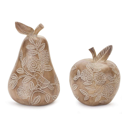 Set of 2 Floral Etched Apple and Pear Tabletop Decors 7.75" - IMAGE 1