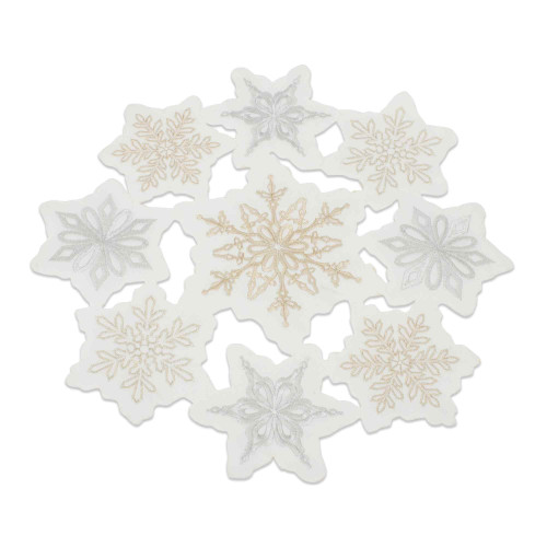 Embroidered Snowflake Christmas Doilies - 17" - White and Gold - Set of 3 - IMAGE 1