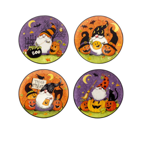 Set of 4 Gnome Round Dessert Halloween Plates 9" - IMAGE 1