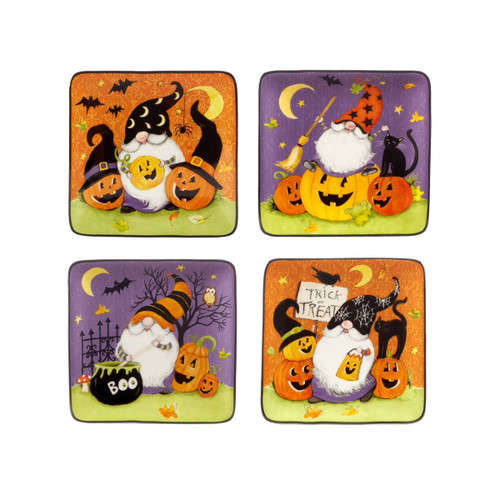 Set of 4 Gnome Halloween Square Canape Plates 6" - IMAGE 1