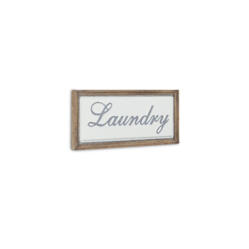 23.5" White and Brown Laundry Rectangular Wall Sign - IMAGE 1