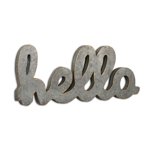 28" Gray Cursive Lettered Hello Wall Sign - IMAGE 1