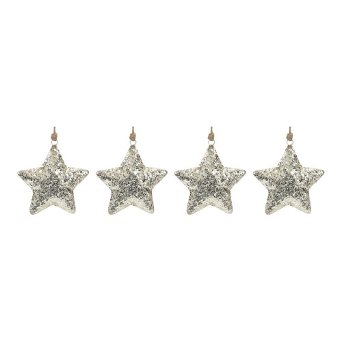 Set of 4 Silver Mosaic Christmas Star Ornaments 6.5" - IMAGE 1