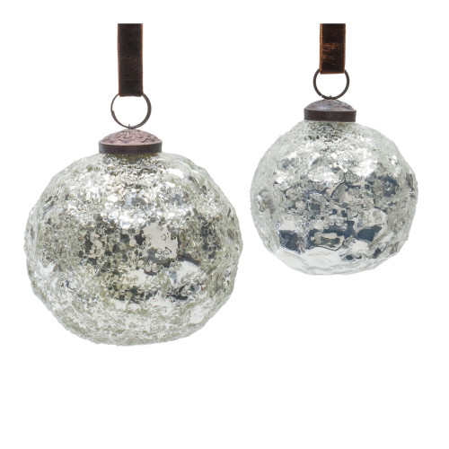 Shiny Finish Mercury Glass Christmas Ball Ornaments - 4" (100mm) - Silver - 4ct - IMAGE 1