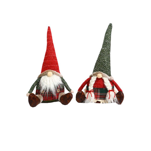 Set of 2 Red and Green Plaid Country Christmas Gnomes 9" - IMAGE 1