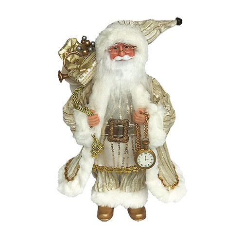 16" Gold Santa Claus with Pocket Watch and Presents Standing Christmas Figurine - IMAGE 1