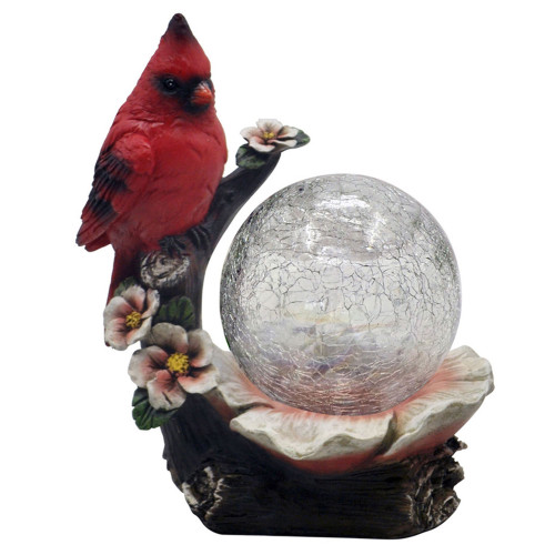 7.5" Red and Brown Cardinal Outdoor Gazing Ball with Crackle Glass - IMAGE 1