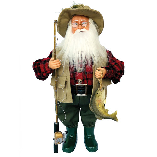 15.75" Bass Fishing Santa Claus Standing Christmas Figurine - IMAGE 1