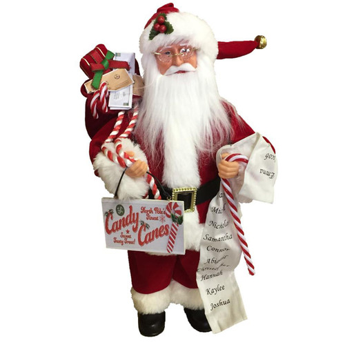 15" Standing "Candy Cane" Santa Claus Christmas Figure with List and Gifts - IMAGE 1