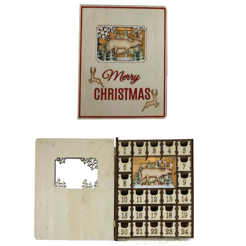 8" Pre-Lit Brown and Red "Merry Christmas" Advent Calendar with Reindeer - IMAGE 1