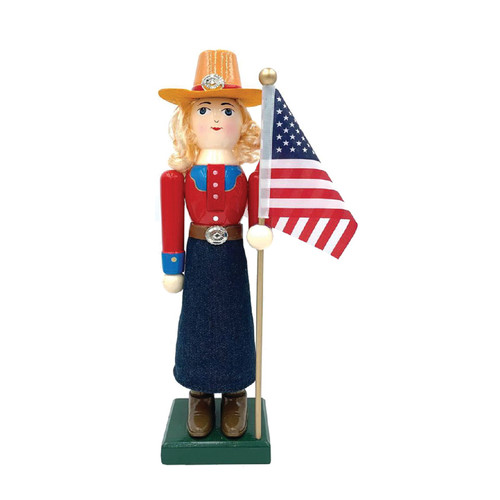 14" Patriotic Cowgirl with American Flag Christmas Nutcracker - IMAGE 1