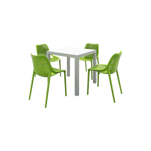 5-Piece White and Tropical Green Outdoor Patio Dining Set 32.25" - IMAGE 1