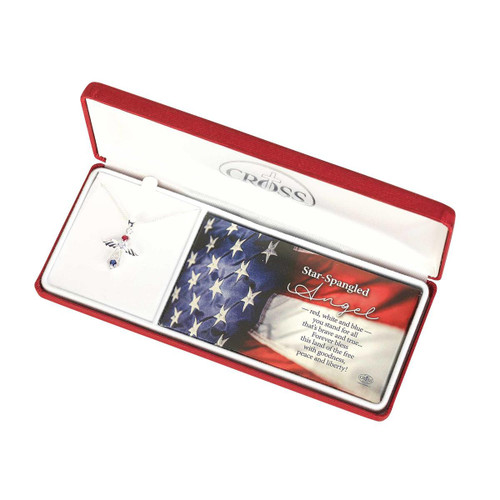 Spangled Angel Cross Patriotic Pendant Necklace - 18" - IMAGE 1