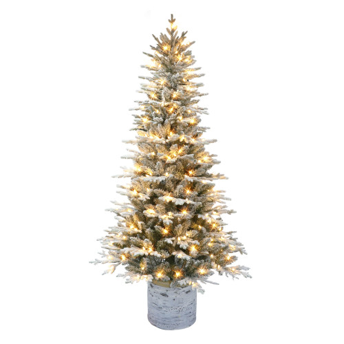 Pre-lit Potted Arctic Fir Flocked Artificial Christmas Tree - 6’ - Warm Lights - IMAGE 1