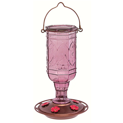 10" Antique Style Jewel Amethyst Hummingbird Glass Bottle Feeder - 20 oz - IMAGE 1