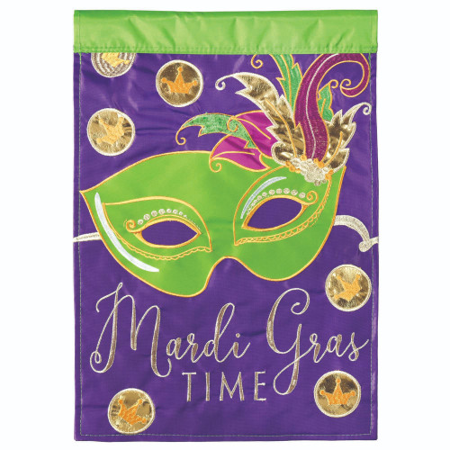 Embroidered Carnival Mask "Mardi Gras Time" Outdoor Garden Flag - 18" x 13" - IMAGE 1