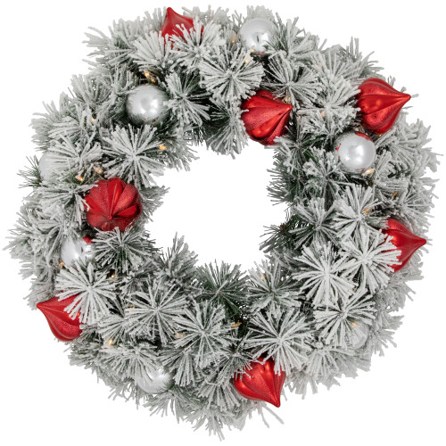 Pre-Lit Battery Operated Snowy Bristle Pine Christmas Wreath - 24" - Dual Color LED Lights - IMAGE 1