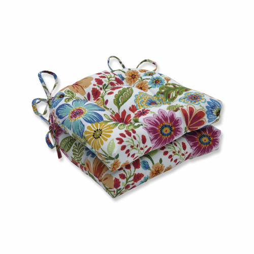 Set of 2 Floral Pattern Reversible Chair Pads - 16" - Multicolor - IMAGE 1