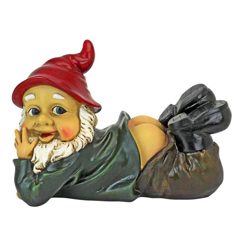 9.5" Mooning Naughty Gnome Outdoor Garden Statue - IMAGE 1