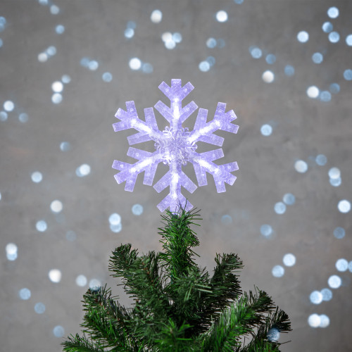 14.75" LED Lighted Clip-On Snowflake Christmas Tree Topper, White Lights - IMAGE 1