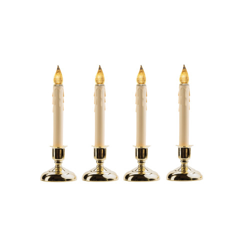 LED Window Candles with Timer - 9" - Beige and Brass Finish - Set of 4 - - IMAGE 1
