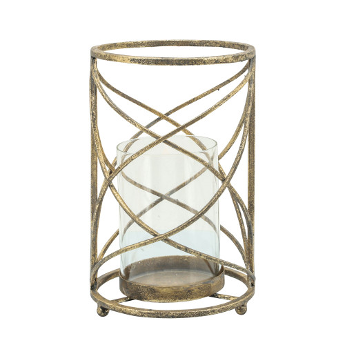 Swirl Hurricane Candle Holder - 10.25" - Gold - IMAGE 1