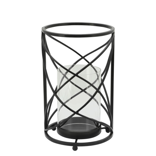Swirl Hurricane Candle Holder - 10" - Black - IMAGE 1