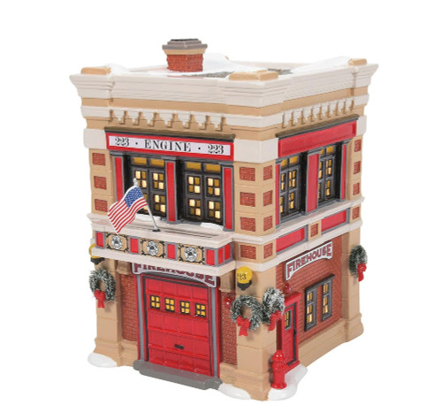 Department 56 Original Snow Village Lighted Christmas Engine 223 Fire House #6011422 - IMAGE 1