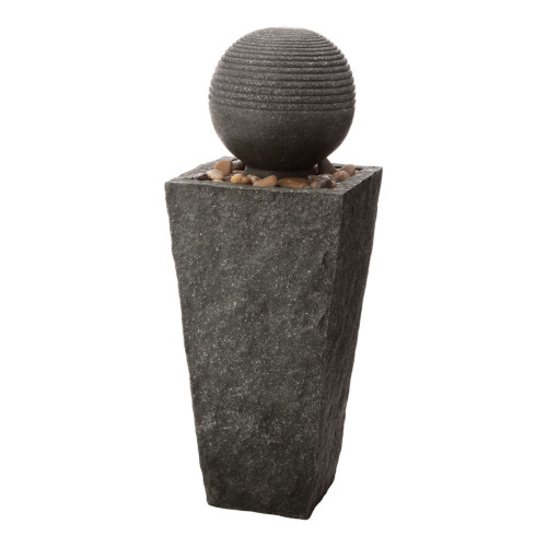 31.5" Gray and White Rippling Floating Sphere Outdoor Garden Pedestal Fountain with LED Light - IMAGE 1