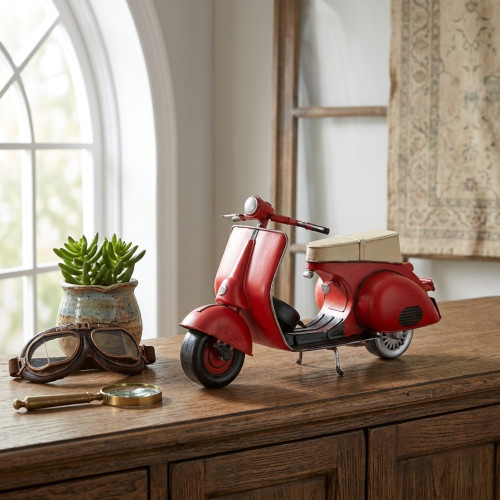 15.5" Red 1950's Style Handmade Scooter Tabletop Decoration - IMAGE 1