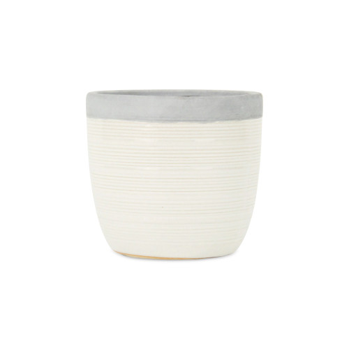 5.5" White and Gray Large Glazed Outdoor Planter Pot - IMAGE 1