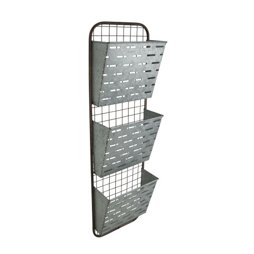 29" Black and Gray Galvanized 3-Tier Hanging Wall Organizer - IMAGE 1