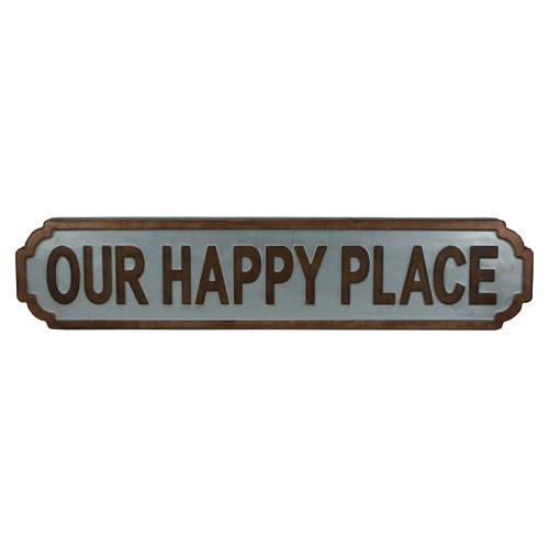 37" Gray and Brown Galvanized OUR HAPPY PLACE Wall Sign - IMAGE 1