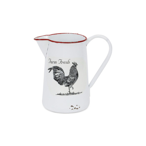 8" White and Red Chicken Decal Print Pitcher Jar - IMAGE 1