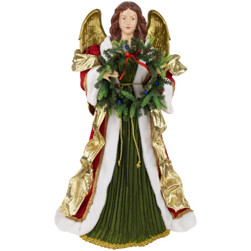 Commercial Size Angel Christmas Tree Topper with Wreath - 3' - Red and Green - Unlit - IMAGE 1
