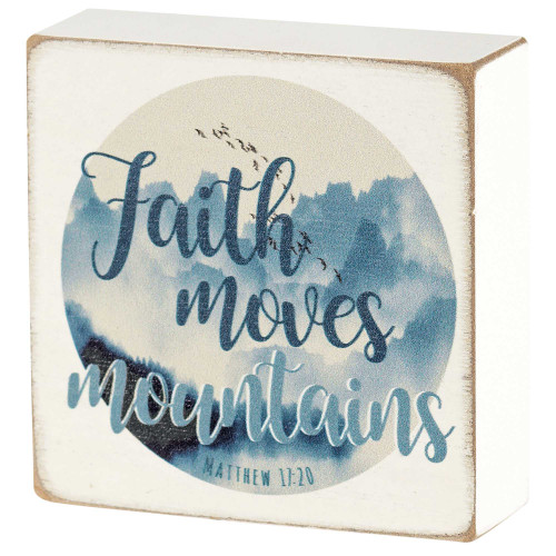 3" Faith Moves Mountains Mathew 17:20 Square Tabletop Plaque - IMAGE 1