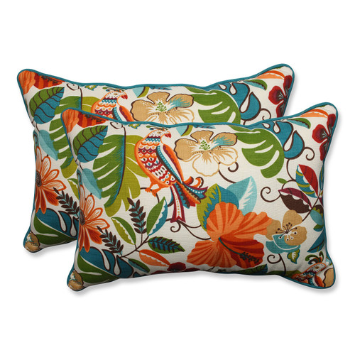 Set of 2 Blue and Orange Gloom of Bloom Outdoor Corded Throw Pillows 24.5" - IMAGE 1