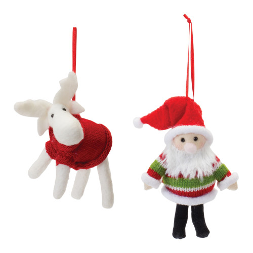 Plush Santa and Moose Christmas Ornaments - 5.25" - Set of 12 - IMAGE 1