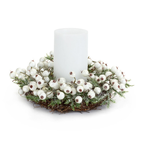 10.5" White Berry Mini Wreath Christmas Candle Ring - IMAGE 1