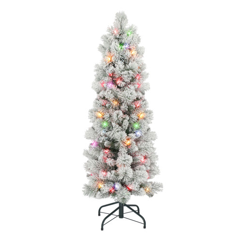 Pre-lit Flocked Portland Pine Artificial Christmas Tree - 4.5’ - Multi Lights - IMAGE 1