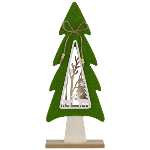 Woodland Tree with Reindeer Scene Wooden Christmas Decoration - 12" - IMAGE 1