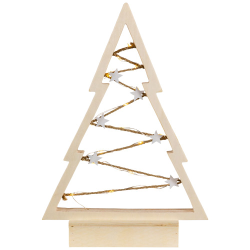 Lighted Wooden Christmas Tree with Stars Decoration - 11" - IMAGE 1