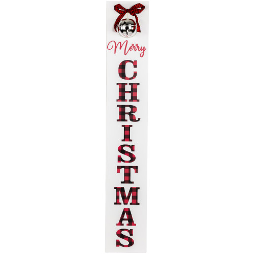 35" Plaid "Merry Christmas" Porch Board Sign Decoration with Large Jingle Bell - IMAGE 1