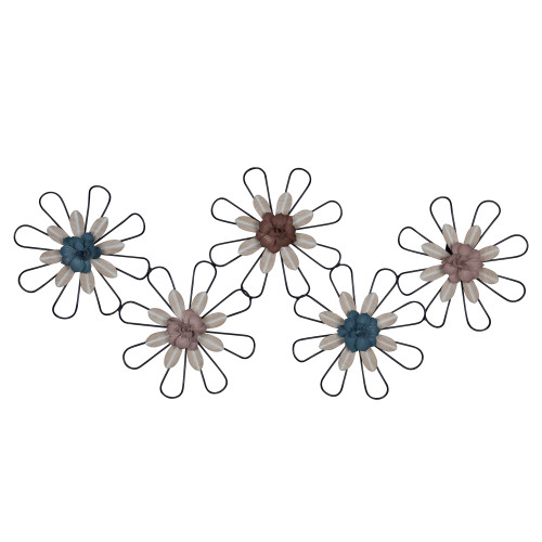 35" Blue and Pink Traditional Metal Wire Flowers Centerpiece Wall Design - IMAGE 1