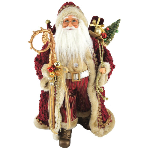 18.5" Standing Aristocrat Santa Christmas Figure with Sack of Gifts and Staff - IMAGE 1
