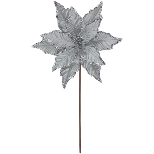 25" Glittered Silver Poinsettia Christmas Stem Spray - IMAGE 1